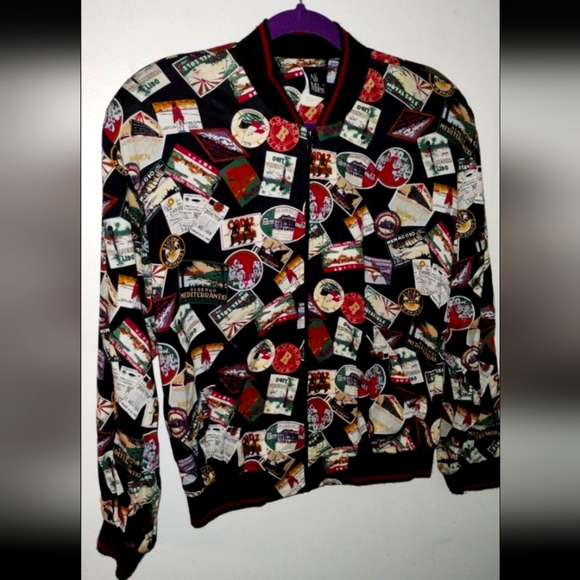 Ali Miles vintage size 6 "Traveling Stickers" Bomber Jacket. - Picture 1 of 3